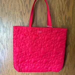 New Kate Spade Vibrant Red Heart Quilted Tote